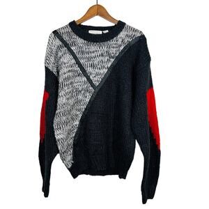 Vintage Abadini Dad Sweater Long Sleeve Black Leather Accent - L